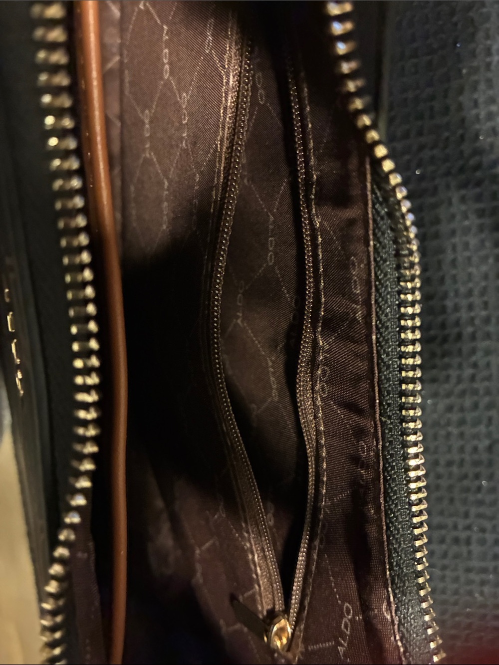Aldo Black Logo-Print Crescent Shoulder Bag with Tan Strap - Picture 4 of 4